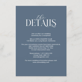 Navy Blue en Blush Pink Floral Bouquet - Gegevens Informatiekaartje