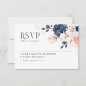 Navy Blue en Blush Pink Floral Bouquet Wedding RS RSVP Kaartje (Voorkant)