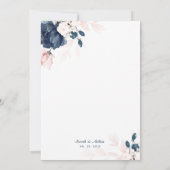 Navy Blue en Blush Pink floral bruiloft Kaart (Achterkant)