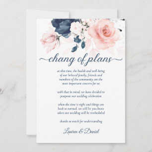 Navy Blue en Blush Pink Floral Chang of Plans Kaart