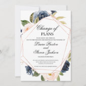 Navy Blue en Blush Pink Floral Change of Plans Kaart (Voorkant)