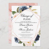 Navy Blue en Blush Pink Floral Change of Plans Kaart (Voorkant / Achterkant)
