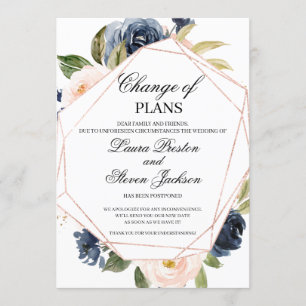 Navy Blue en Blush Pink Floral Change of Plans Kaart