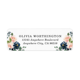 Navy Blue en Blush Pink Floral Country Weddenschap Etiket