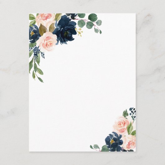 Navy Blue en Blush Pink Floral Country Weddenschap Informatiekaartje (Achterkant)