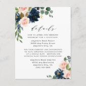 Navy Blue en Blush Pink Floral Country Weddenschap Informatiekaartje (Voorkant)