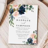 Navy Blue en Blush Pink Floral Country Weddenschap Kaart