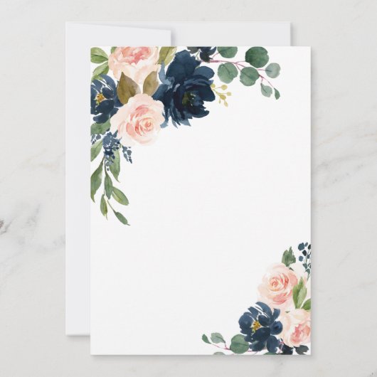 Navy Blue en Blush Pink Floral Country Weddenschap Kaart (Achterkant)