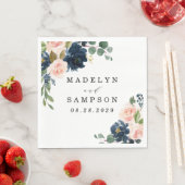 Navy Blue en Blush Pink Floral Country Weddenschap Servet (Insitu)
