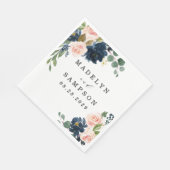 Navy Blue en Blush Pink Floral Country Weddenschap Servet (Hoek)