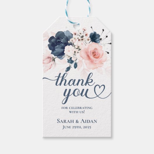 Navy Blue en Blush Pink Floral Gift Label Cadeaulabel (Voorkant)