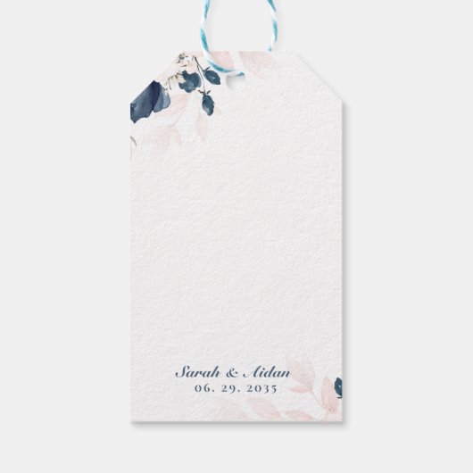 Navy Blue en Blush Pink Floral Gift Label Cadeaulabel (Achterkant)