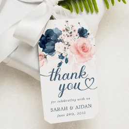 Navy Blue en Blush Pink Floral Gift Label Cadeaulabel