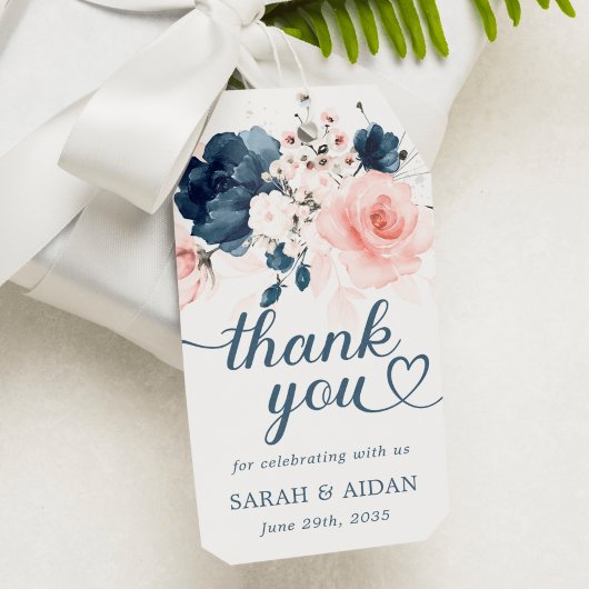 Navy Blue en Blush Pink Floral Gift Label Cadeaulabel