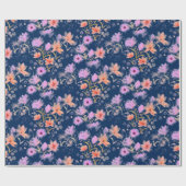 Navy Blue en Blush Pink  Floral Pattern Cadeaupapier (Vlak)