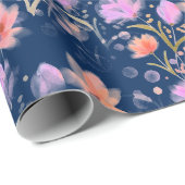 Navy Blue en Blush Pink  Floral Pattern Cadeaupapier (Rol Hoek)