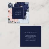 Navy Blue en Blush Pink Floral Vierkante Visitekaartje (Voorkant / Achterkant)