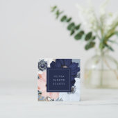 Navy Blue en Blush Pink Floral Vierkante Visitekaartje (Staand voorkant)
