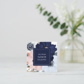 Navy Blue en Blush Pink Floral Vierkante Visitekaartje (Staand voorkant)