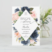 Navy Blue en Blush Pink Floral Vrijgezellenfeest Kaart (Staand voorkant)