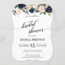 Navy Blue en Blush Pink Floral Vrijgezellenfeest Kaart