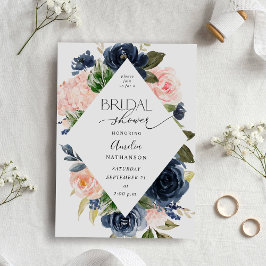 Navy Blue en Blush Pink Floral Vrijgezellenfeest Kaart