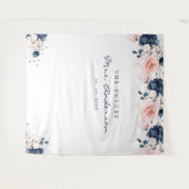 Navy Blue en Blush Pink Floral Vrijgezellenfeest Wandkleed (Voorkant (horizontaal))