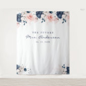 Navy Blue en Blush Pink Floral Vrijgezellenfeest Wandkleed (Voorkant)