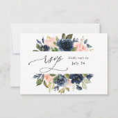 Navy Blue en Blush Pink Floral w Meal RSVP (Voorkant)