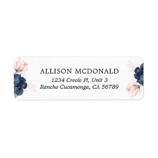 Navy Blue en Blush Pink Floral Wedding Etiket