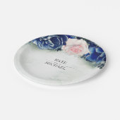 Navy Blue en Blush Pink Floral Wedding Papieren Bordje (Gekanteld)