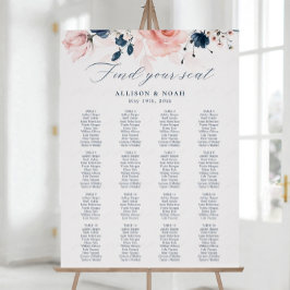 Navy Blue en Blush Pink floral Wedding Poster