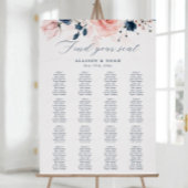 Navy Blue en Blush Pink floral Wedding Poster