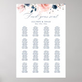Navy Blue en Blush Pink floral Wedding Poster (Voorkant)