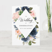 Navy Blue en Blush Pink Floral Wedding Programme Programma (Voorkant)