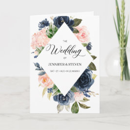 Navy Blue en Blush Pink Floral Wedding Programme Programma