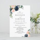 Navy Blue en Blush Pink Floral Wedding Programs (Staand voorkant)