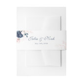 Navy Blue en Blush Pink Floral Wedding Uitnodigingen Wikkel (Voorkant Voorbeeld)