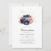 Navy Blue en Blush Pink  Rozen Quinceañera Kaart (Voorkant)