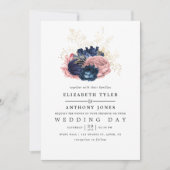 Navy Blue en Blush Pink  Rozen Weddenschap Kaart (Voorkant)