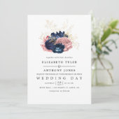 Navy Blue en Blush Pink  Rozen Weddenschap Kaart (Staand voorkant)