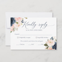 Navy Blue en Blush Pink Wedding RSVP-kaarten RSVP Kaartje