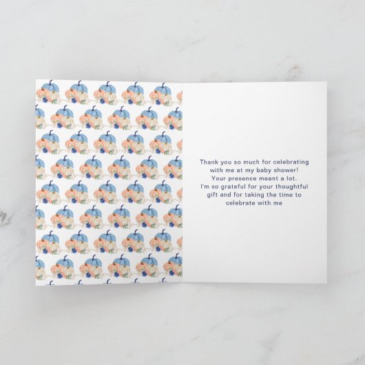 Navy Blue en Blush Pumpkins Baby shower Bedankkaart (Binnen)