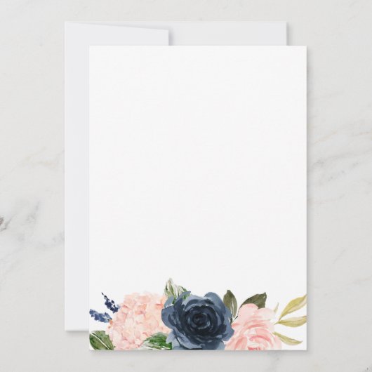 Navy Blue en Blush Roze Bloemen Verjaardag Kaart (Achterkant)