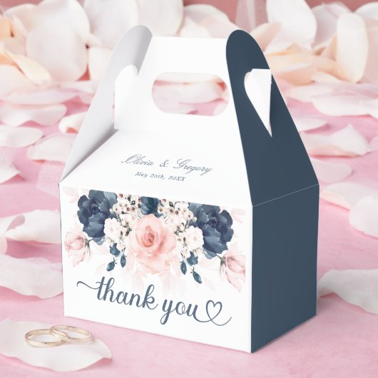 Navy Blue en Blush Roze bloemenbruiloftsgunstbox Bedankdoosjes (Huwelijk)