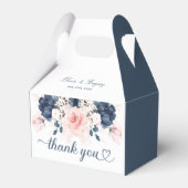 Navy Blue en Blush Roze bloemenbruiloftsgunstbox Bedankdoosjes (Voorkant Zijde)
