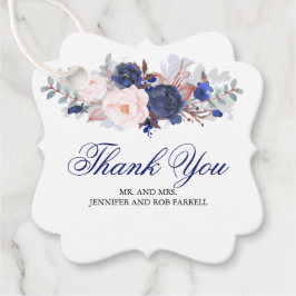 Navy Blue en Blush Waterverf Flowers Bedankt Bedankjes Labels