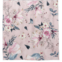 Navy Blue en Blush Waterverf Flowers