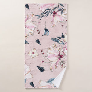 Navy Blue en Blush Waterverf Flowers Throw Pillo Badhanddoek