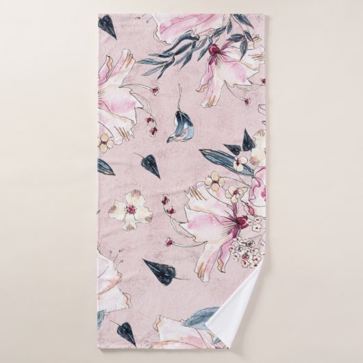 Navy Blue en Blush Waterverf Flowers Throw Pillo Badhanddoek (Badhanddoek)